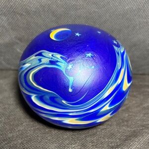 Lundberg Studios Art Glass Stars & Moon Waves PAPERWEIGHT Signed Dated VTG 1990